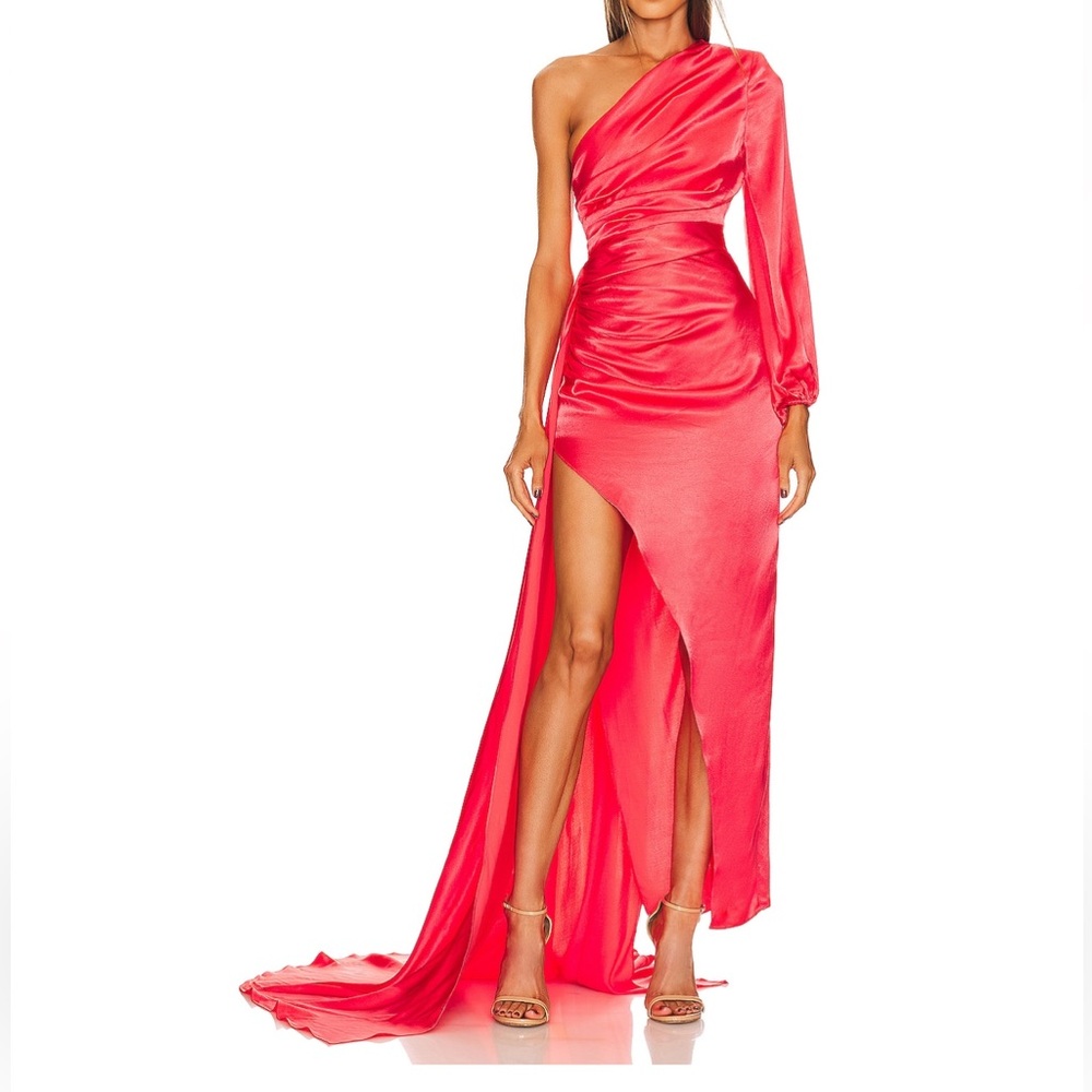 Michael Costello Heather Gown in Vibrant Coral